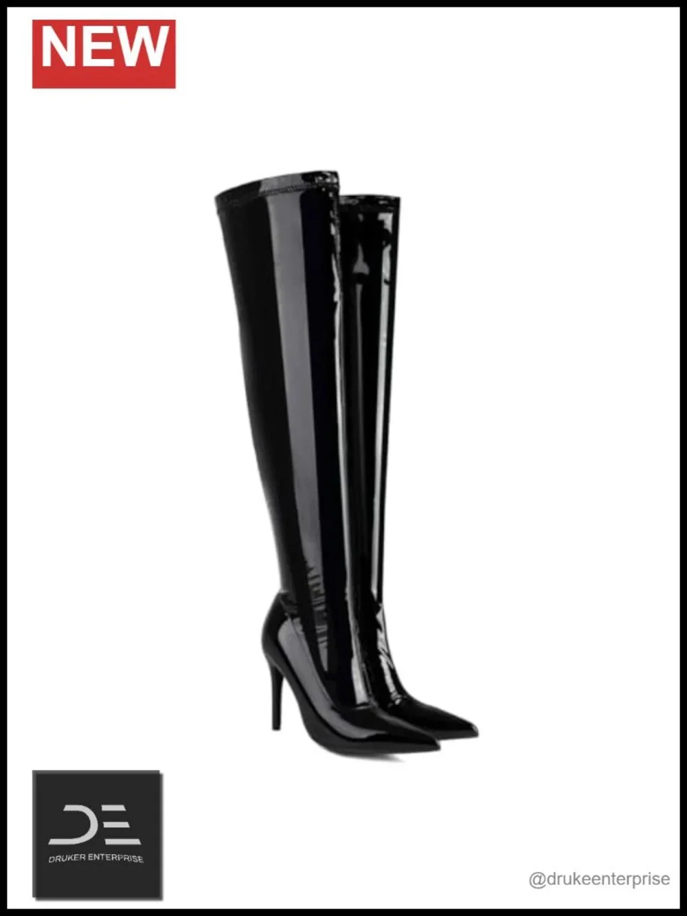 Patent Leather Thigh High Stiletto Heeled Boots 4in Heel